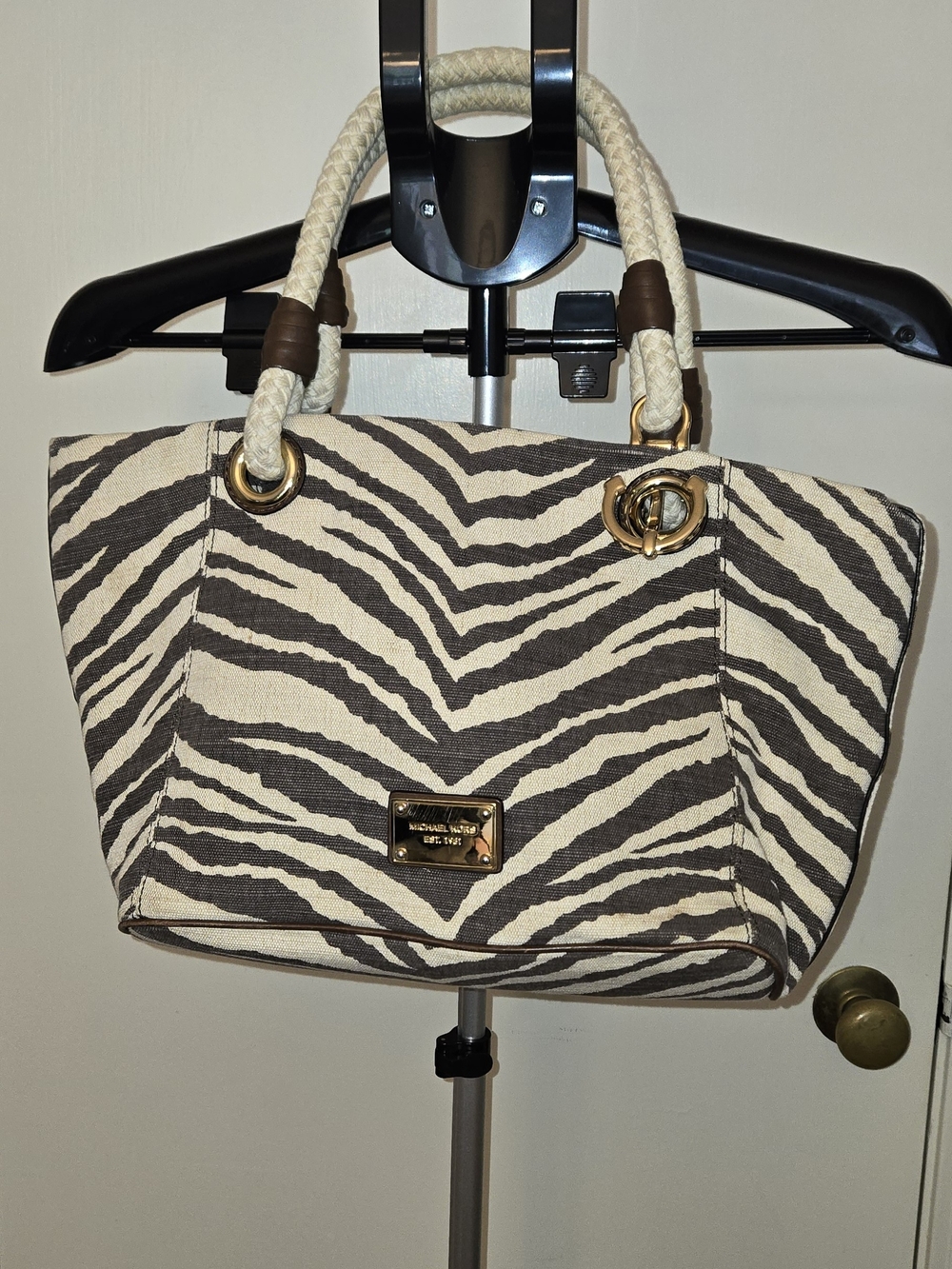 Michael Kors Zebra Print Rope-Handle Tote Bag - Brown & Cream